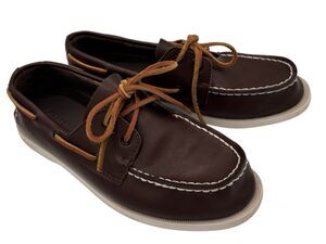 Sperry Kids Authentic Original 2-Eye Brown Leather Boat Shoes Size 4.5 Youth